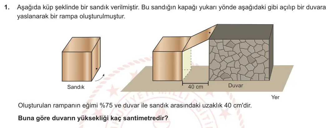8. Sınıf Matematik 2023-2024 2. Dönem 2. Yazılı 2. Bölüm 1. Soru görseli