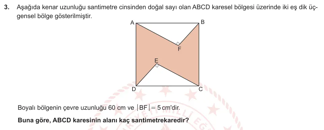 8. Sınıf Matematik 2023-2024 2. Dönem 2. Yazılı 2. Bölüm 3. Soru görseli