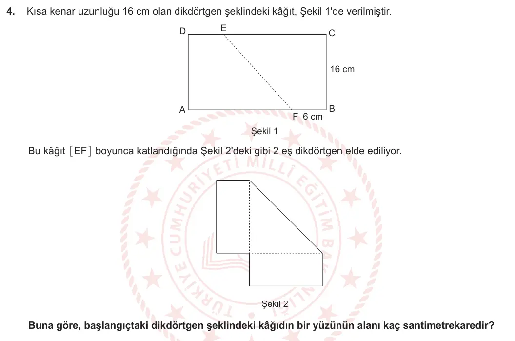 8. Sınıf Matematik 2023-2024 2. Dönem 2. Yazılı 2. Bölüm 4. Soru görseli