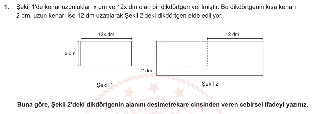 8. Sınıf Matematik 2023-2024 2. Dönem 2. Yazılı 3. Bölüm 1. Soru görseli