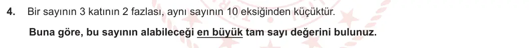8. Sınıf Matematik 2023-2024 2. Dönem 2. Yazılı 3. Bölüm 4. Soru görseli