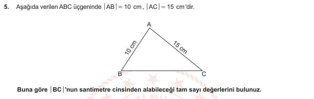 8. Sınıf Matematik 2023-2024 2. Dönem 2. Yazılı 3. Bölüm 5. Soru görseli