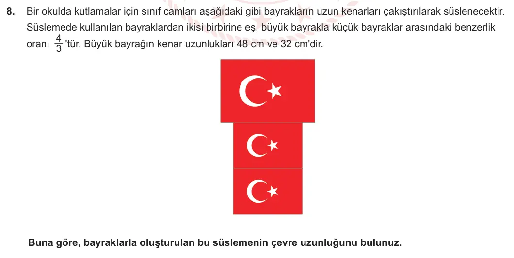 8. Sınıf Matematik 2023-2024 2. Dönem 2. Yazılı 3. Bölüm 8. Soru görseli