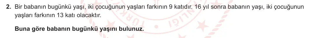 9. Sınıf Matematik 2023-2024 2. Dönem 2. Yazılı 1. Bölüm 2. Soru görseli