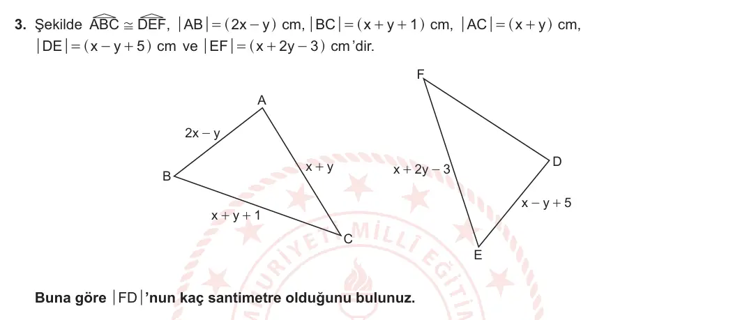 9. Sınıf Matematik 2023-2024 2. Dönem 2. Yazılı 1. Bölüm 3. Soru görseli