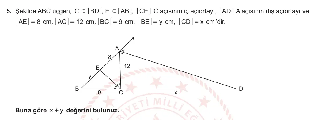 9. Sınıf Matematik 2023-2024 2. Dönem 2. Yazılı 1. Bölüm 5. Soru görseli