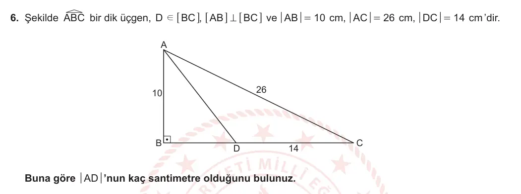 9. Sınıf Matematik 2023-2024 2. Dönem 2. Yazılı 1. Bölüm 6. Soru görseli