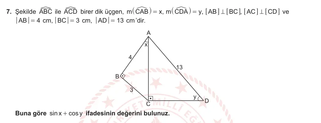 9. Sınıf Matematik 2023-2024 2. Dönem 2. Yazılı 1. Bölüm 7. Soru görseli