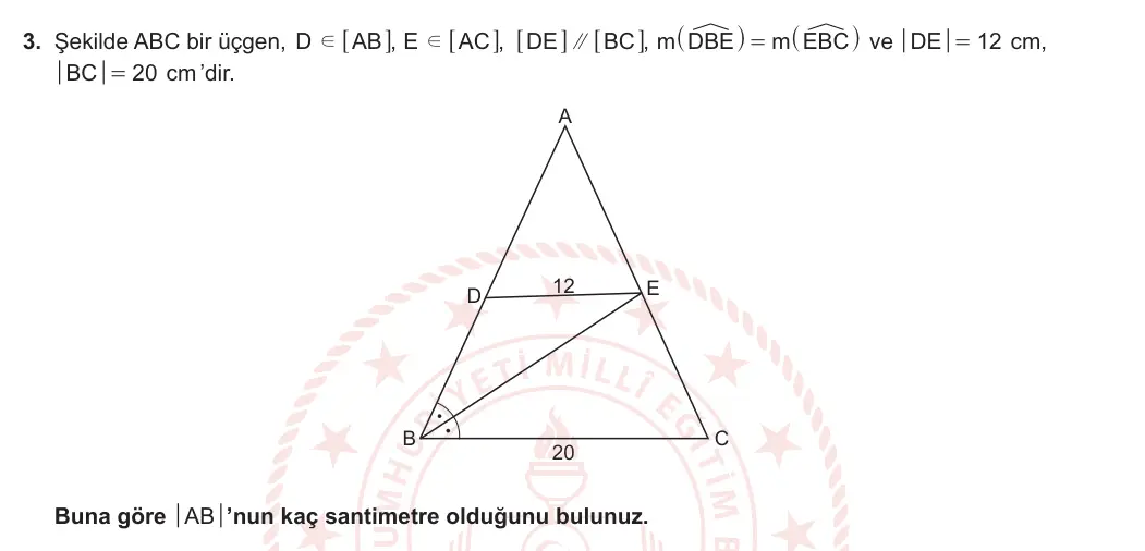 9. Sınıf Matematik 2023-2024 2. Dönem 2. Yazılı 2. Bölüm 3. Soru görseli