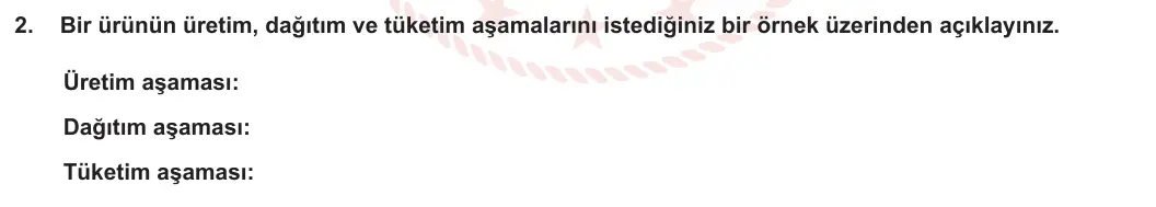 5. Sınıf Sosyal Bilgiler 2023-2024 2. Dönem 2. Yazılı 1. Bölüm 2. Soru görseli