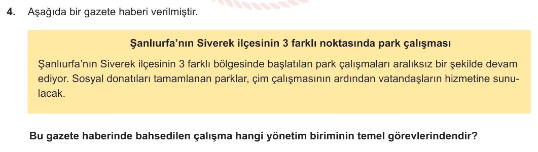 5. Sınıf Sosyal Bilgiler 2023-2024 2. Dönem 2. Yazılı 1. Bölüm 4. Soru görseli