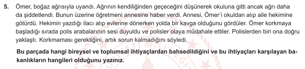 5. Sınıf Sosyal Bilgiler 2023-2024 2. Dönem 2. Yazılı 2. Bölüm 5. Soru görseli