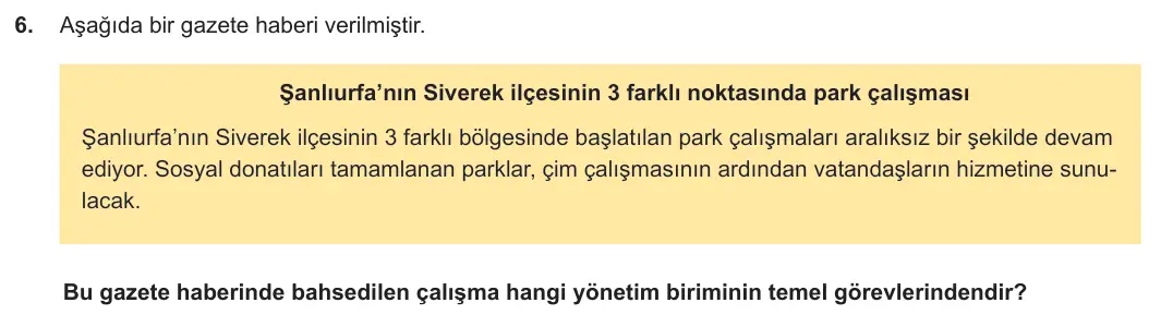5. Sınıf Sosyal Bilgiler 2023-2024 2. Dönem 2. Yazılı 2. Bölüm 6. Soru görseli