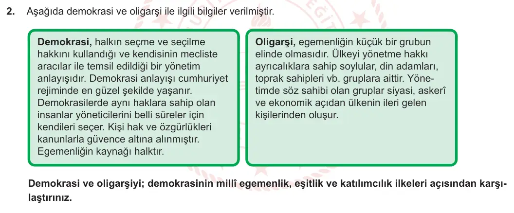 6. Sınıf Sosyal Bilgiler 2023-2024 2. Dönem 2. Yazılı 1. Bölüm 2. Soru görseli