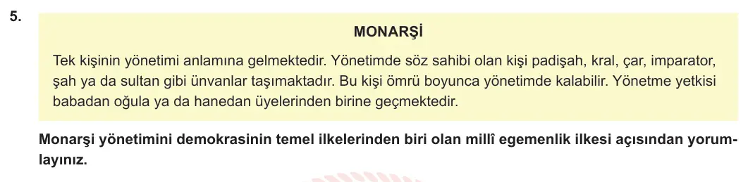 6. Sınıf Sosyal Bilgiler 2023-2024 2. Dönem 2. Yazılı 2. Bölüm 5. Soru görseli