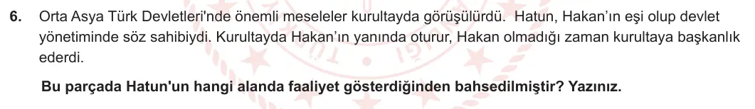 6. Sınıf Sosyal Bilgiler 2023-2024 2. Dönem 2. Yazılı 2. Bölüm 6. Soru görseli