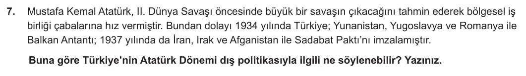 6. Sınıf Sosyal Bilgiler 2023-2024 2. Dönem 2. Yazılı 2. Bölüm 7. Soru görseli