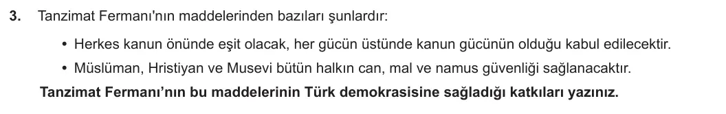 7. Sınıf Sosyal Bilgiler 2023-2024 2. Dönem 2. Yazılı 1. Bölüm 3. Soru görseli