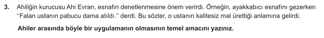 7. Sınıf Sosyal Bilgiler 2023-2024 2. Dönem 2. Yazılı 2. Bölüm 3. Soru görseli
