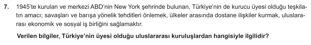 7. Sınıf Sosyal Bilgiler 2023-2024 2. Dönem 2. Yazılı 2. Bölüm 7. Soru görseli