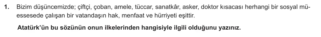 8. Sınıf T.C. İnkılap Tarihi ve Atatürkçülük 2023-2024 2. Dönem 2. Yazılı 2. Bölüm 1. Soru görseli