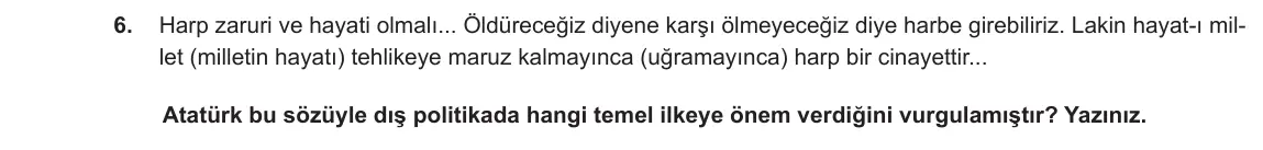 8. Sınıf T.C. İnkılap Tarihi ve Atatürkçülük 2023-2024 2. Dönem 2. Yazılı 2. Bölüm 6. Soru görseli