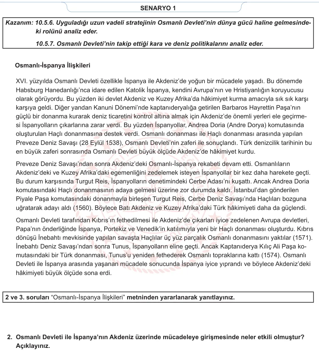 10. Sınıf Tarih 2023-2024 2. Dönem 2. Yazılı 1. Bölüm 1. Soru görseli (2/2)