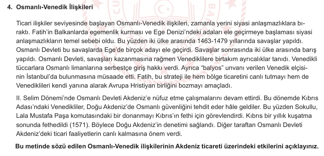 10. Sınıf Tarih 2023-2024 2. Dönem 2. Yazılı 1. Bölüm 4. Soru görseli (1/2)