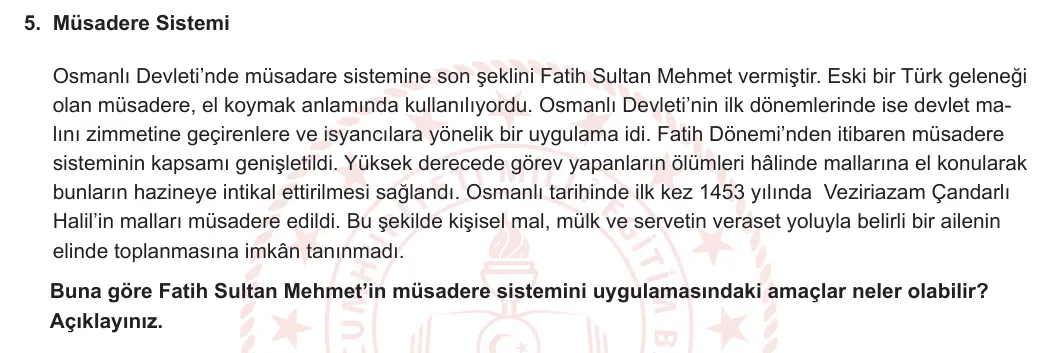 10. Sınıf Tarih 2023-2024 2. Dönem 2. Yazılı 2. Bölüm 5. Soru görseli