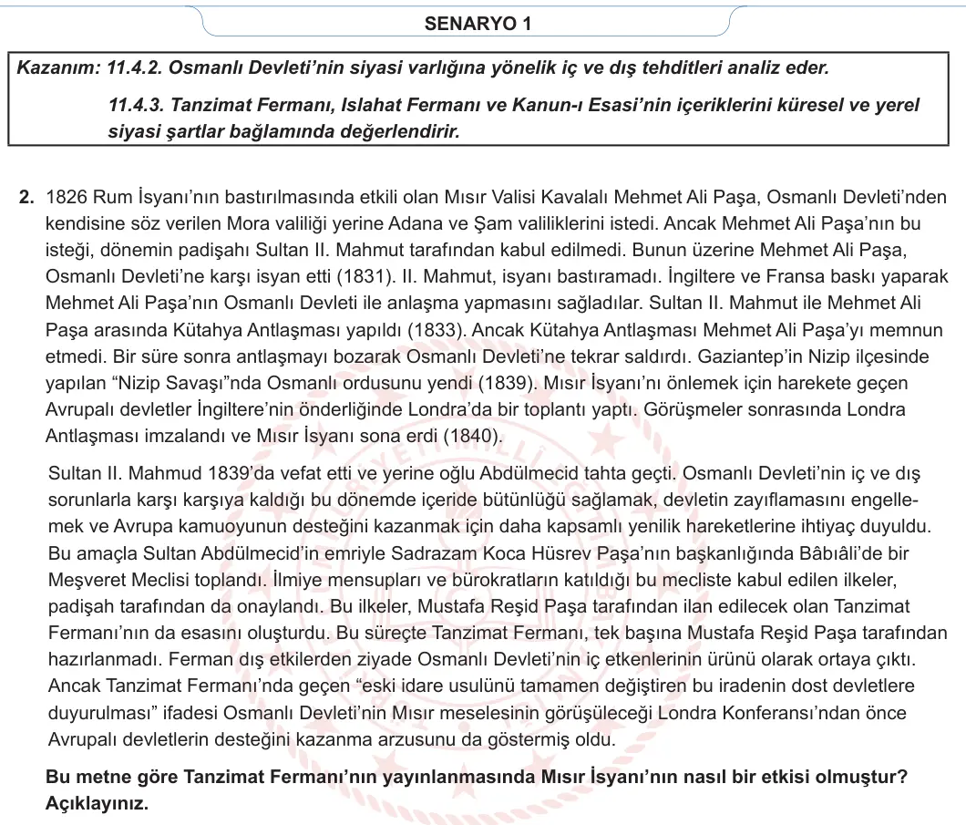 11. Sınıf Tarih 2023-2024 2. Dönem 2. Yazılı 1. Bölüm 1. Soru görseli (2/2)