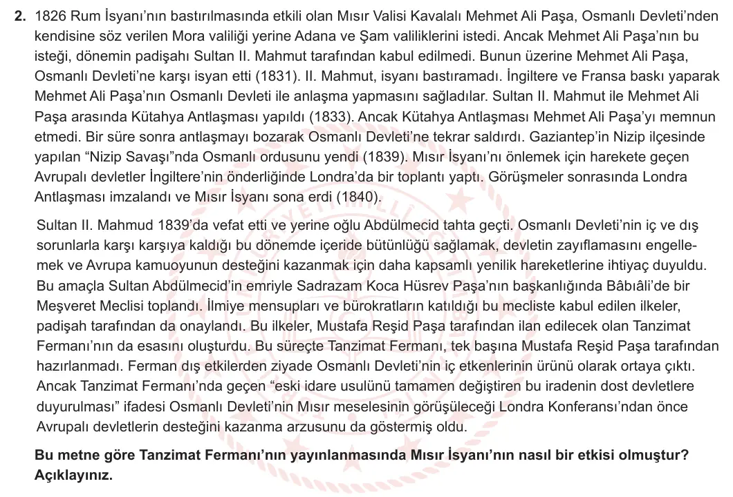 11. Sınıf Tarih 2023-2024 2. Dönem 2. Yazılı 1. Bölüm 2. Soru görseli (1/2)
