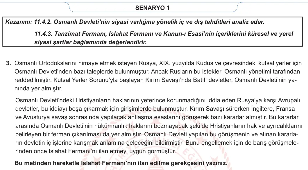 11. Sınıf Tarih 2023-2024 2. Dönem 2. Yazılı 1. Bölüm 2. Soru görseli (2/2)