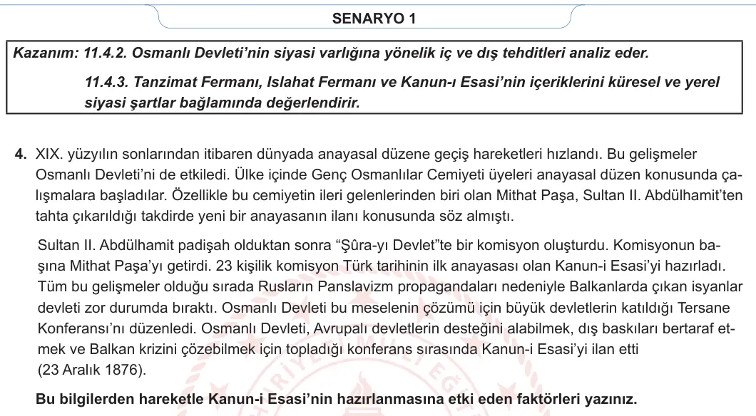 11. Sınıf Tarih 2023-2024 2. Dönem 2. Yazılı 1. Bölüm 3. Soru görseli (2/2)