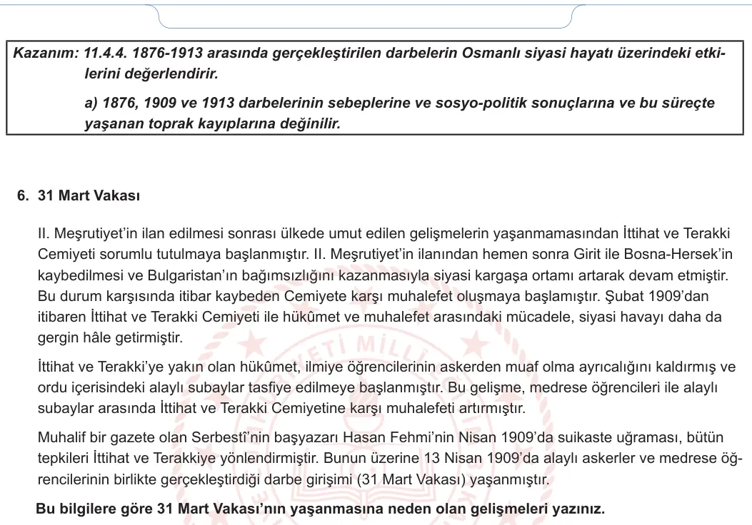 11. Sınıf Tarih 2023-2024 2. Dönem 2. Yazılı 1. Bölüm 5. Soru görseli (2/2)