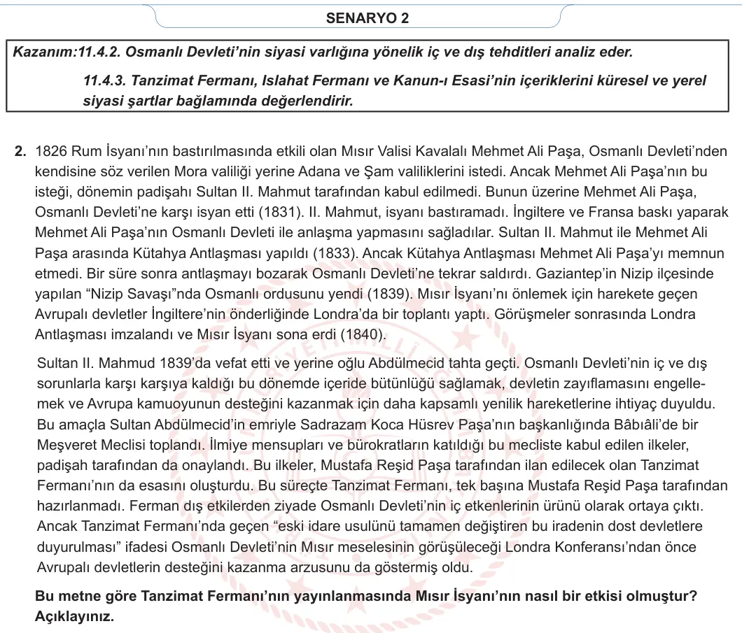 11. Sınıf Tarih 2023-2024 2. Dönem 2. Yazılı 2. Bölüm 1. Soru görseli (2/2)