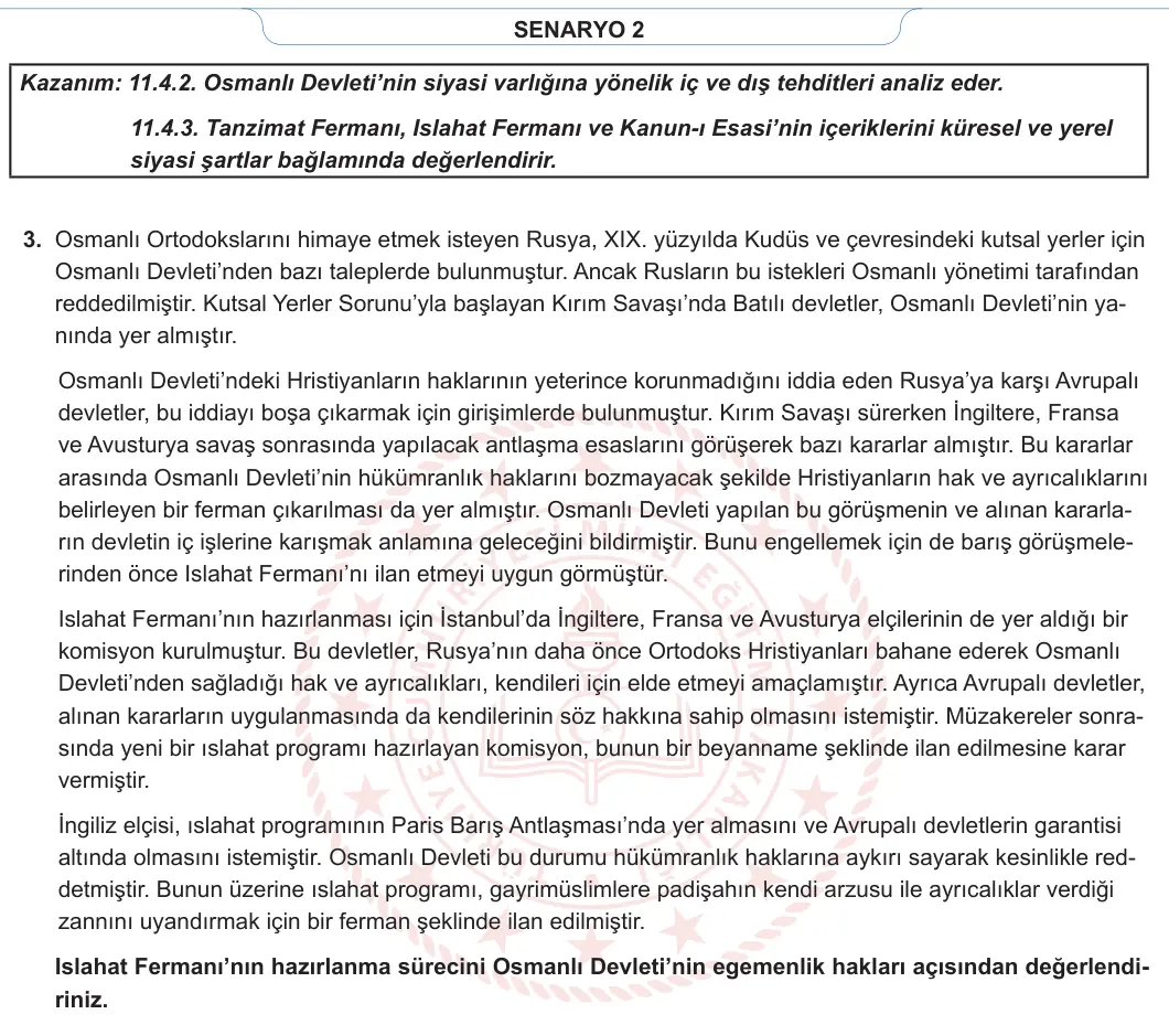 11. Sınıf Tarih 2023-2024 2. Dönem 2. Yazılı 2. Bölüm 2. Soru görseli (2/2)