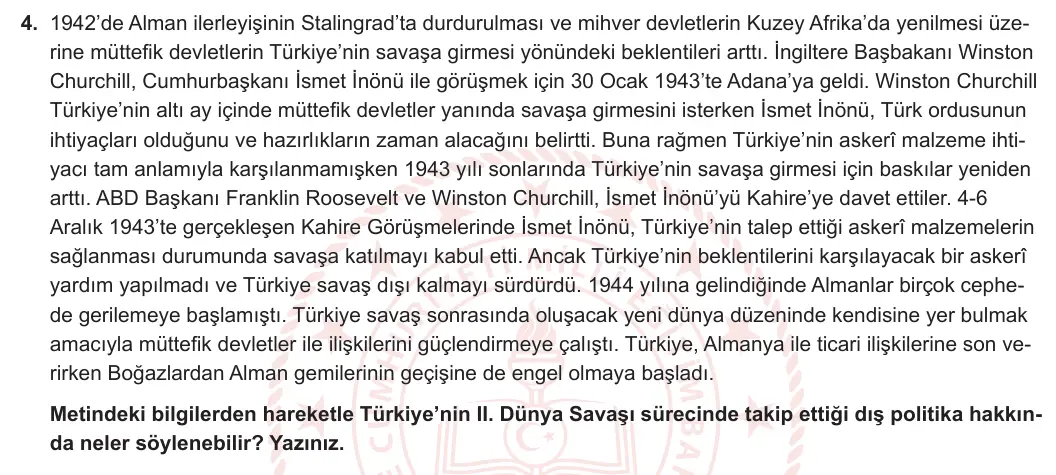 12. Sınıf T.C. İnkılap Tarihi ve Atatürkçülük 2023-2024 2. Dönem 2. Yazılı 1. Bölüm 4. Soru görseli