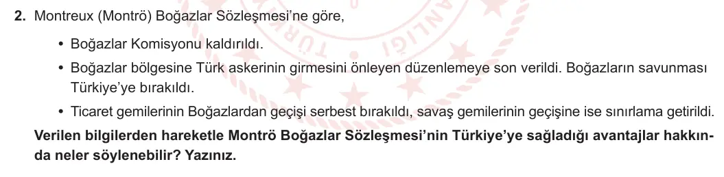 12. Sınıf T.C. İnkılap Tarihi ve Atatürkçülük 2023-2024 2. Dönem 2. Yazılı 2. Bölüm 2. Soru görseli