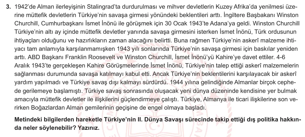 12. Sınıf T.C. İnkılap Tarihi ve Atatürkçülük 2023-2024 2. Dönem 2. Yazılı 2. Bölüm 3. Soru görseli