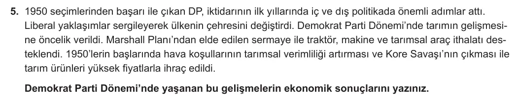 12. Sınıf T.C. İnkılap Tarihi ve Atatürkçülük 2023-2024 2. Dönem 2. Yazılı 2. Bölüm 5. Soru görseli