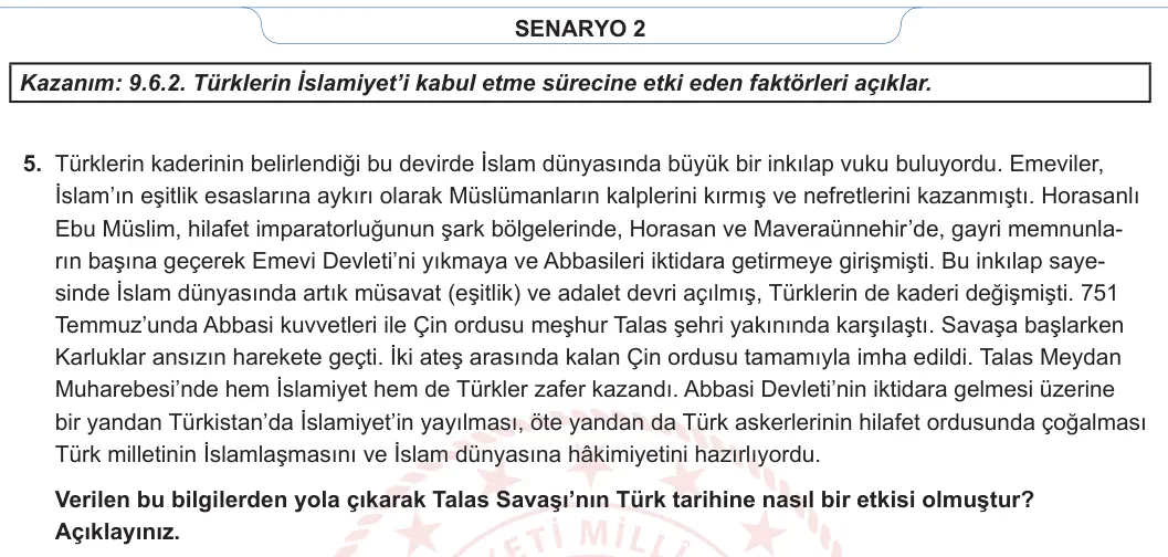 9. Sınıf Tarih 2023-2024 2. Dönem 2. Yazılı 2. Bölüm 4. Soru görseli (2/2)
