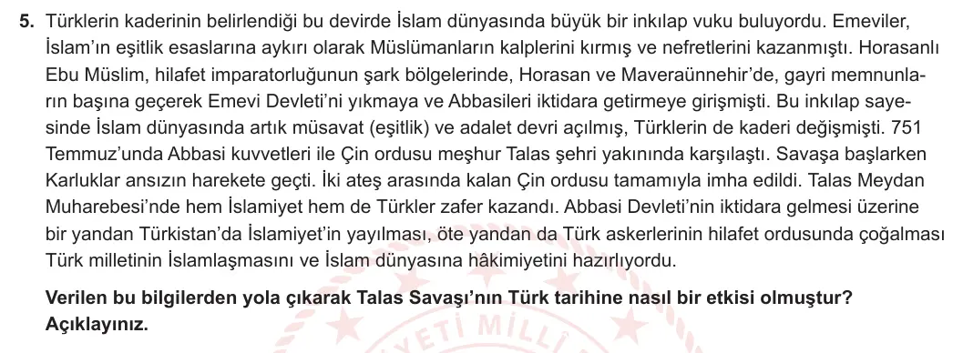 9. Sınıf Tarih 2023-2024 2. Dönem 2. Yazılı 2. Bölüm 5. Soru görseli