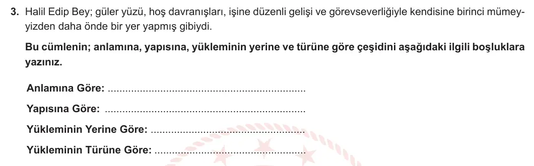 10. Sınıf Türk Dili ve Edebiyatı 2023-2024 2. Dönem 2. Yazılı 1. Bölüm 3. Soru görseli