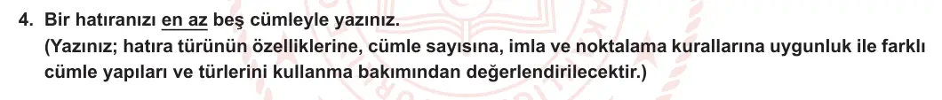 10. Sınıf Türk Dili ve Edebiyatı 2023-2024 2. Dönem 2. Yazılı 1. Bölüm 4. Soru görseli