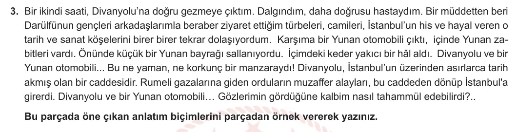 10. Sınıf Türk Dili ve Edebiyatı 2023-2024 2. Dönem 2. Yazılı 2. Bölüm 3. Soru görseli