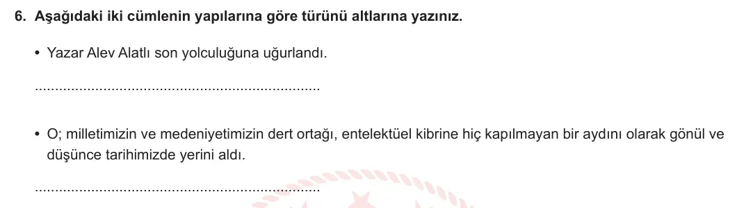10. Sınıf Türk Dili ve Edebiyatı 2023-2024 2. Dönem 2. Yazılı 2. Bölüm 6. Soru görseli (1/2)