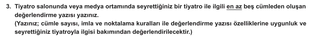 11. Sınıf Türk Dili ve Edebiyatı 2023-2024 2. Dönem 2. Yazılı 1. Bölüm 3. Soru görseli
