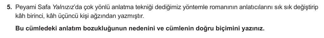 11. Sınıf Türk Dili ve Edebiyatı 2023-2024 2. Dönem 2. Yazılı 1. Bölüm 5. Soru görseli