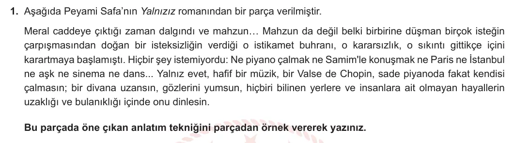 11. Sınıf Türk Dili ve Edebiyatı 2023-2024 2. Dönem 2. Yazılı 2. Bölüm 1. Soru görseli