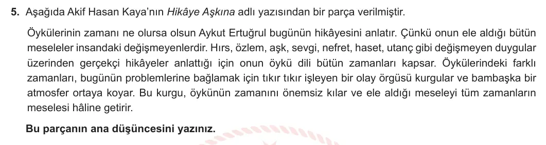 11. Sınıf Türk Dili ve Edebiyatı 2023-2024 2. Dönem 2. Yazılı 2. Bölüm 5. Soru görseli